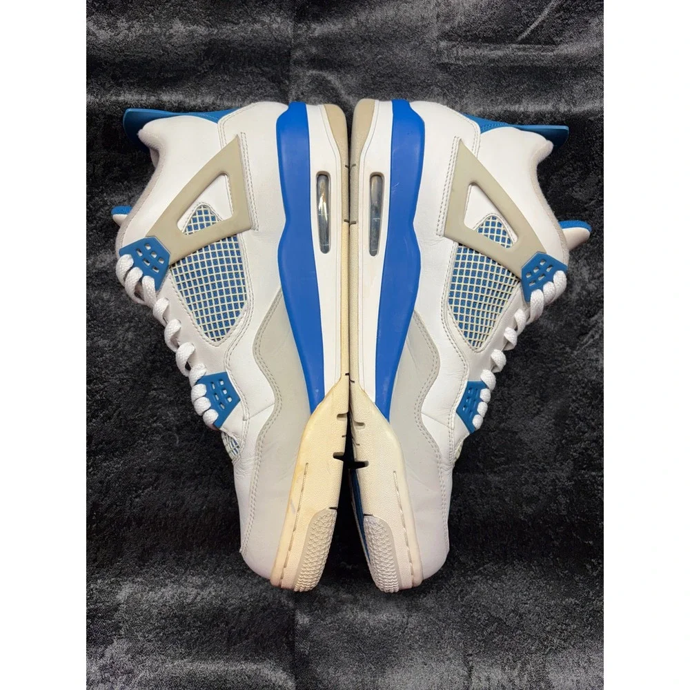 Air Jordan 4 Retro Military Blue White Grey Sneakers 308497-105 Mens